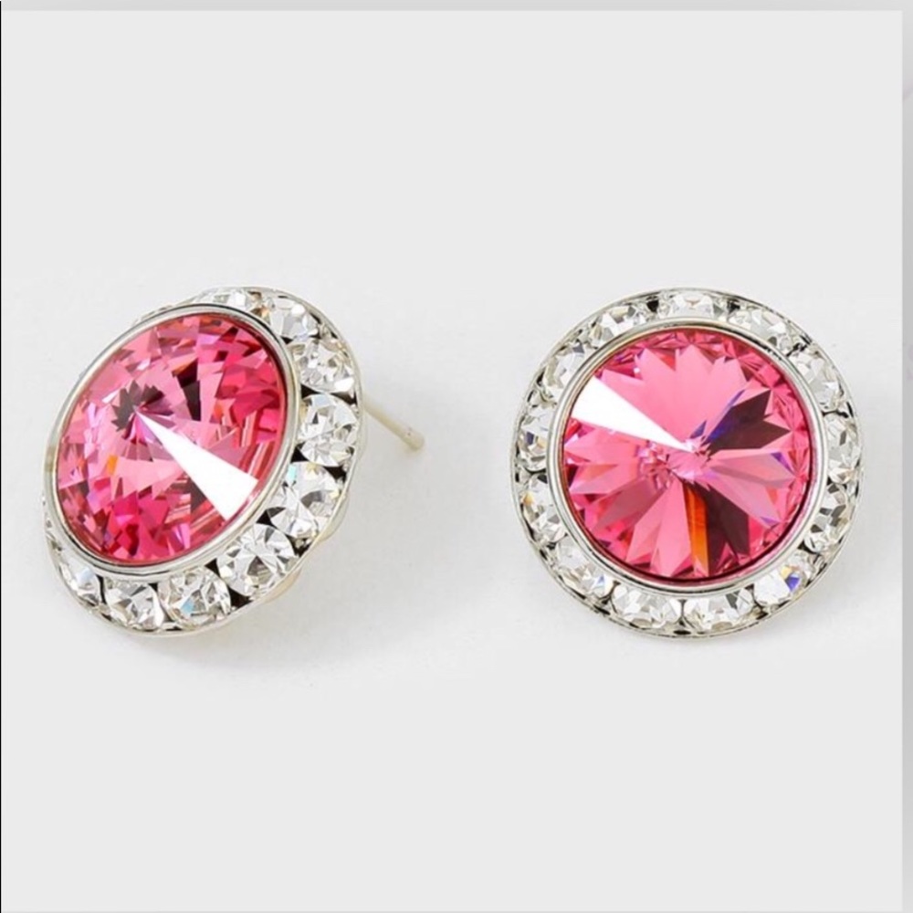 Rose Pink Stud Earrings with Swarovski Crystals
